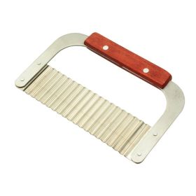 7 Inch Stainless Steel Potato Cutter Wooden Handle French Fries Knife Wavy Cutting